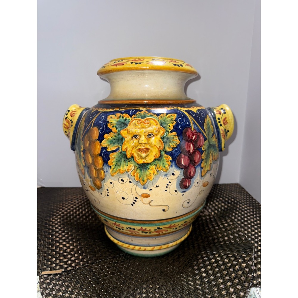 Deruta Artistica Italy Vino Veritas Majolica Vase Bacchus Grapes 14" OR/35-UVA